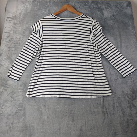 Jack by BB Dakota Women S Navy White stripes Soft rib knit Nautical V-Neck Top - Picture 3 of 10